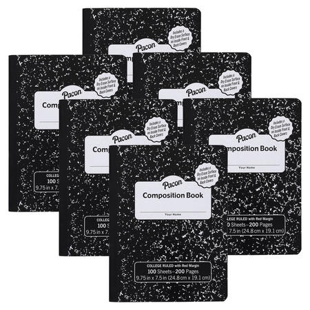 PACON Composition Books w/Dry Erase Surfaces, 100 Sheets/200 Pages, PK6 MMK37101DE